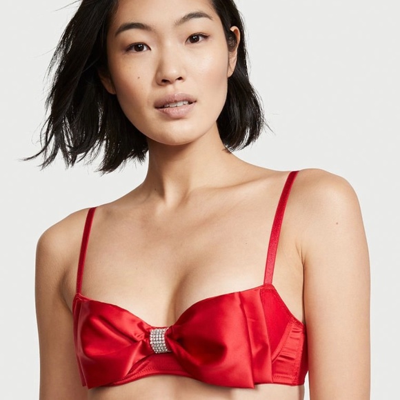 Victoria’s Secret Satin Bow Crystal Accent Push Up /Garter /Side Tie Cheeky NWT - Picture 10 of 10